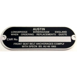 PLACA NUMERO DE CHASIS AUSTIN MK1/2. SKU CP379